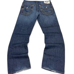 Y2k true Religion dark wash fading denim bootcut jeans